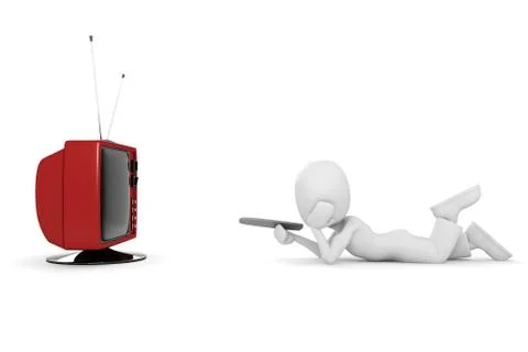 3d man watching tv Stock Illustration