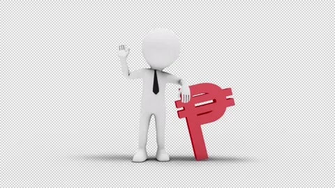 3D Man Waving Hand Leaned To Philippine Peso Sign with transparent (alpha) .. Stock Footage 249608634