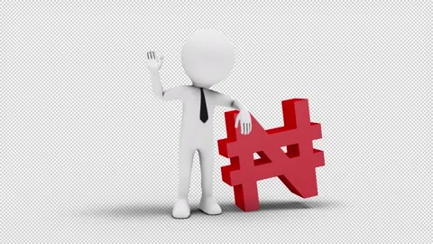 3D Man Waving Hand Leaned To Nigerian Naira Sign with transparent (alpha) b.. Stock Footage 249608814