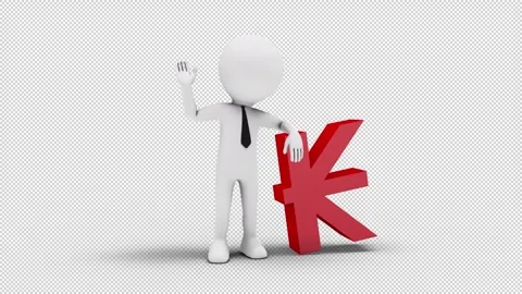 3D Man Waving Hand Leaned To Lao Kip Sign with transparent (alpha) background Stock Footage 249609094