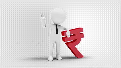 3D Man Waving Hand Leaned To Indian Rupee Sign with transparent (alpha) bac.. Stock Footage 249609237