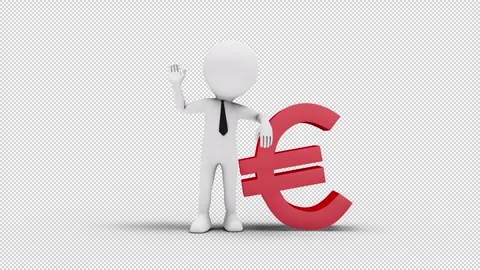 3D Man Waving Hand Leaned To Euro Sign in a loop with transparent (alpha) b.. Stock Footage 249609575