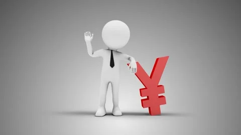 3D Man Waving Hand Leaned To Yen Sign Stock Footage 249613988