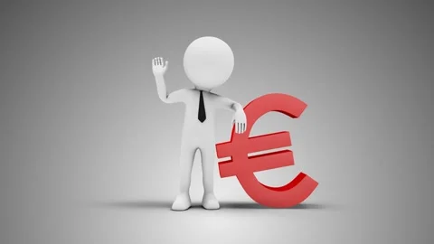 3D Man Waving Hand Leaned To Euro Sign in a loop Stock Footage 249614000