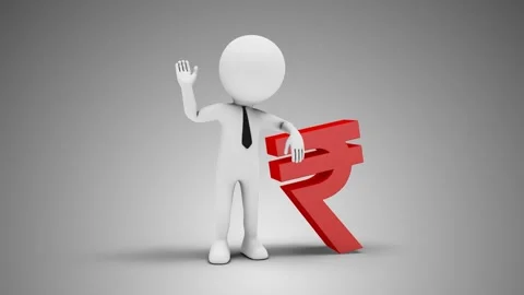 3D Man Waving Hand Leaned To Indian Rupee Sign Stock Footage 249614031