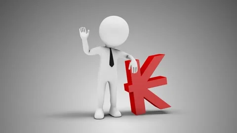 3D Man Waving Hand Leaned To Lao Kip Sign Stock Footage 249614045