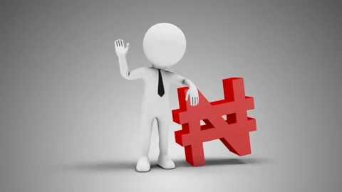 3D Man Waving Hand Leaned To Nigerian Naira Sign Stock Footage 249614066