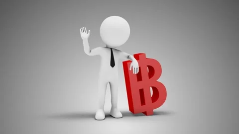 3D Man Waving Hand Leaned To Thai Baht Sign Stock Footage 249614103