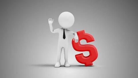 3D Man Waving Hand Leaned To Dollar Sign with transparent (alpha) background Stock Footage 249614626