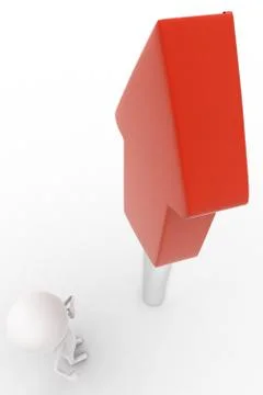 3d man wondering while seeing a large upward arrow concept Stock Illustration