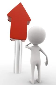 3d man wondering while seeing a large upward arrow concept Stock Illustration