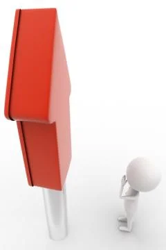 3d man wondering while seeing a large upward arrow concept Stock Illustration