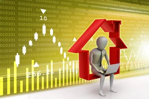 3d man work at home Stock Illustration