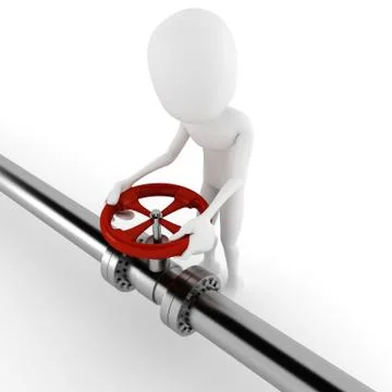3d man worker and a shiny pipeline Stock Illustration