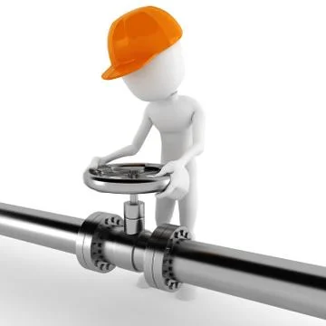 3d man worker and a shiny pipeline Stock Illustration