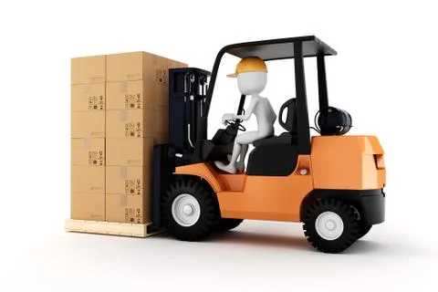 3d man worker driving a forklift Stock Illustration