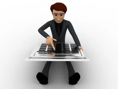 3d man working and calculate on calculator concept Stock Illustration
