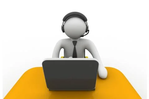 3d man working in a call center. Stock Illustration