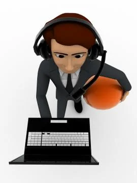 3d man working at call center while walking and working on laptop concpet Stock Illustration