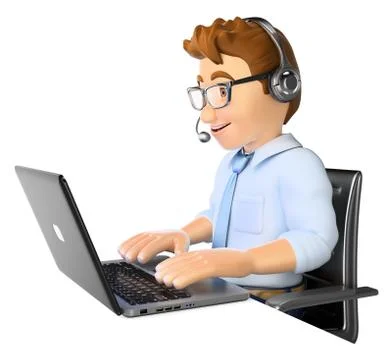 3D Man working in a call center Stock Illustration