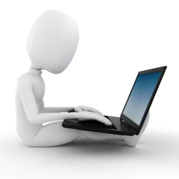 3d man working at his laptop Illustrazione stock