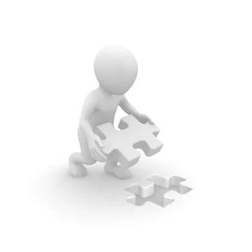 3d man working with jigsaw puzzle Stock Illustration