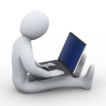 3d man working on laptop Stock Illustration