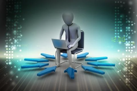 3d man working on laptop Stock Illustration