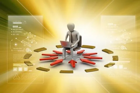 3d man working on laptop Stock Illustration