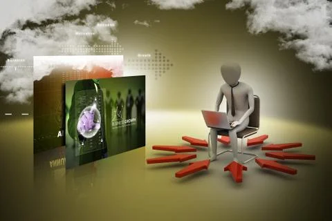 3d man working on laptop Illustrazione stock