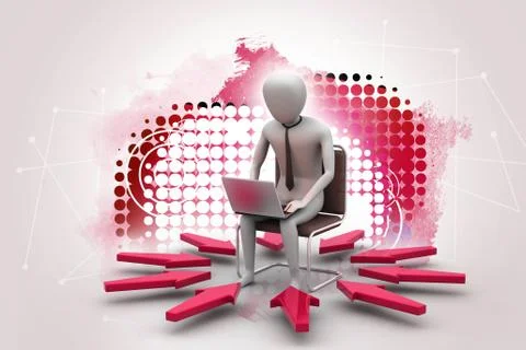 3d man working on laptop Stock Illustration