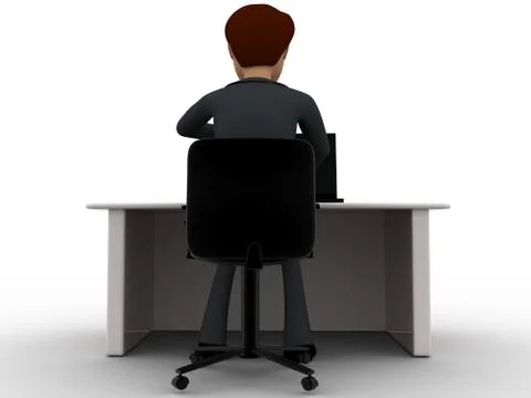 3d man working in office and drinking coffee concept Stock Illustration