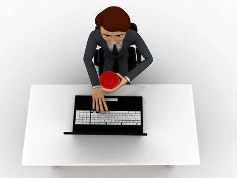3d man working in office and drinking coffee concept Stock Illustration