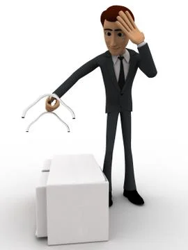 3d man worried about broken medical kit bag handle concept Illustration