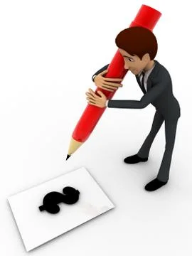 3d man write dollar on paper with pencil concept Stock Illustration