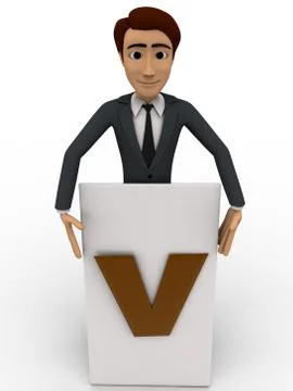 3d man write v on paper concept Stock Illustration