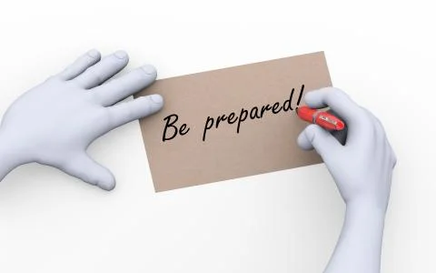 3d man writing be prepared illustration Illustrazione stock