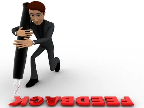 3d man writing feedback using pen concept Stock Illustration