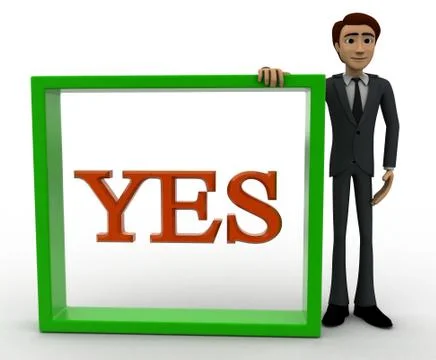 3d man with yes text and square box concept Stock Illustration