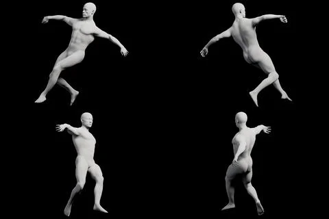 3D mannequin figure model jumping multiview collage Stock Illustration
