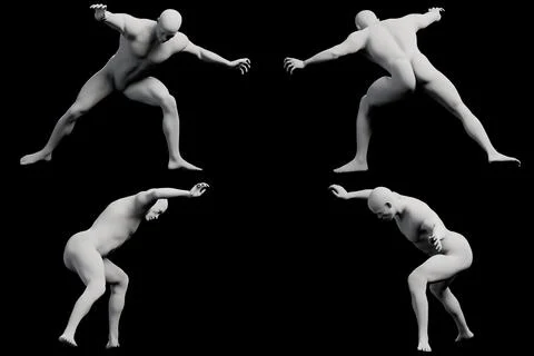 3D mannequin figure model reaching out multiview collage Stock Illustration