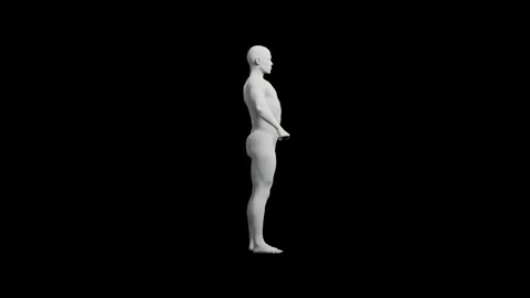 3D mannequin figure standing against black backdrop Stock Footage 335272209