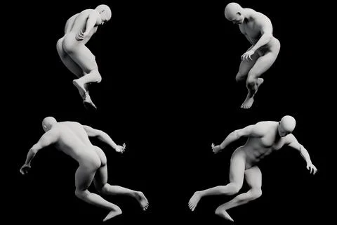 3D mannequin jumping grid collage Stock Illustration