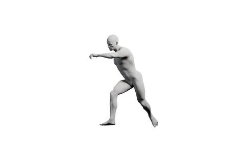 3D mannequin reaching out pose against white backdrop Stock Illustration