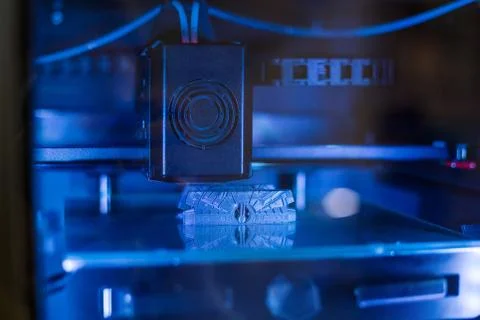 3D manufacturing printer during work Stock Photos