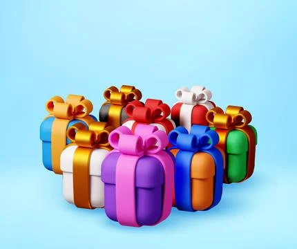 3D Many colorful gift boxes and bows Stock Illustration