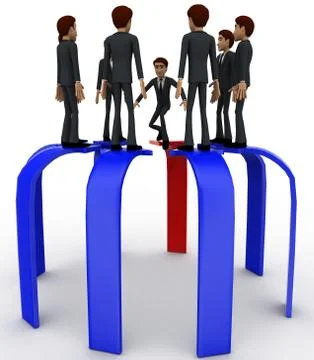 3d many men standing on arrows concept Stock Illustration