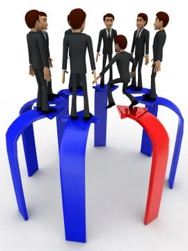 3d many men standing on arrows concept Stock Illustration