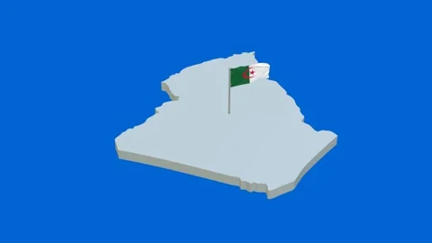 3D Map of Algeria with Flag on Blue Background Video stock 279269350
