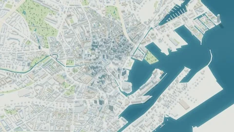 3D map animation of Aarhus city in Denmark pullback Stock Footage 348133546
